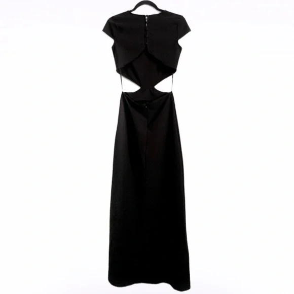 Lulu’s Conversation Piece Black Cap Sleeves Backless Maxi Dress - Picture 2 of 7